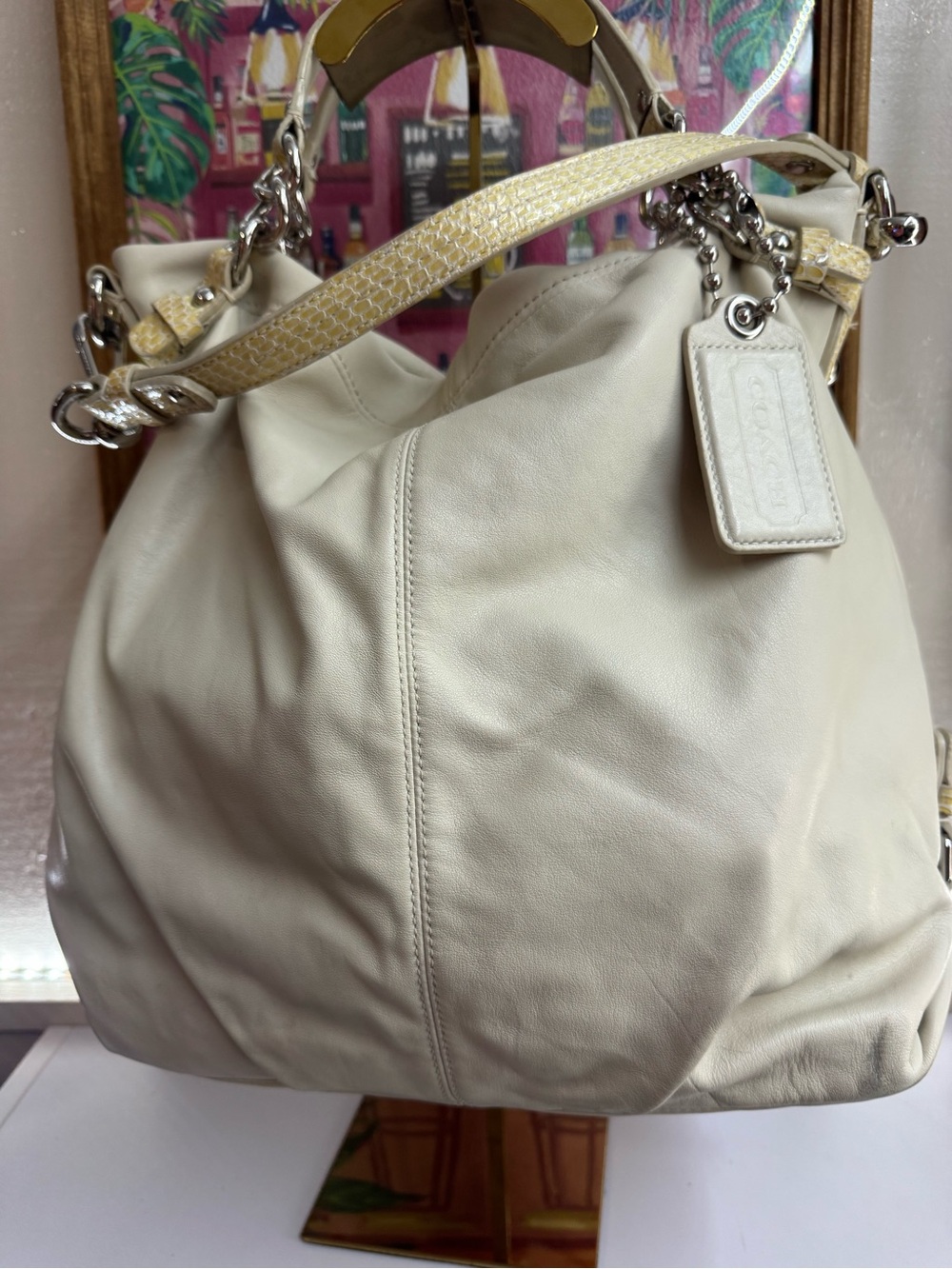 Coach Brooke Hobo HOLY HANG TAG & Chain Accents Silver Tone